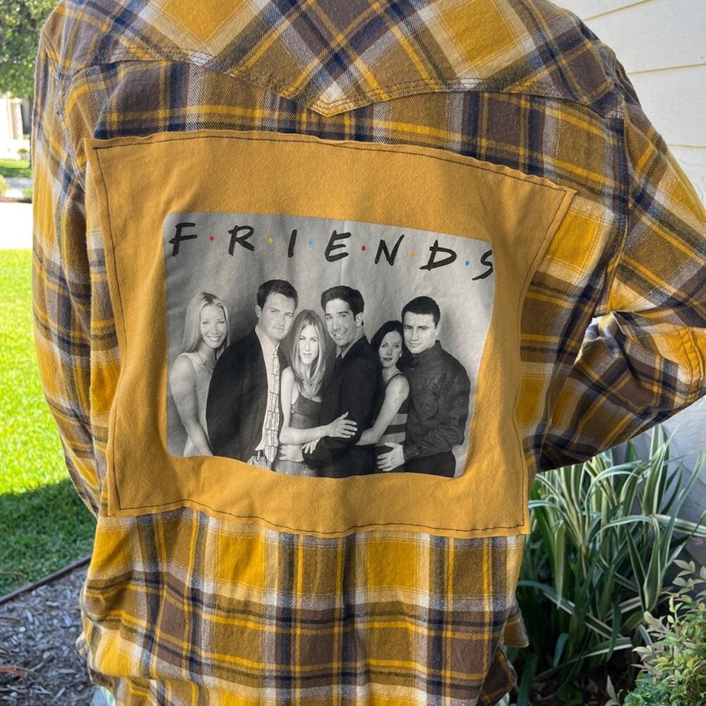 Friends TV Show Upcycled Flannel Shirt unisex Size Medium M